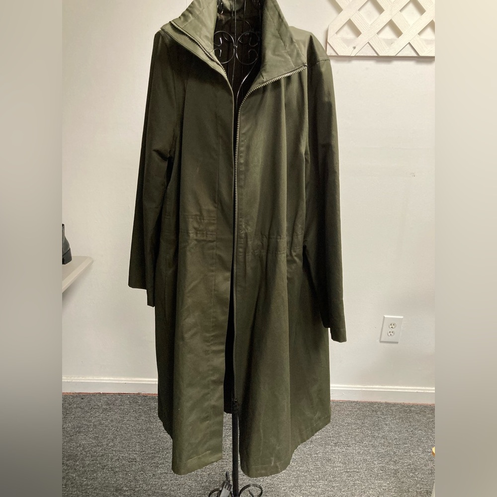 Eileen Fisher Fatigue Green Trench Coat Gently Used Size XL $65
